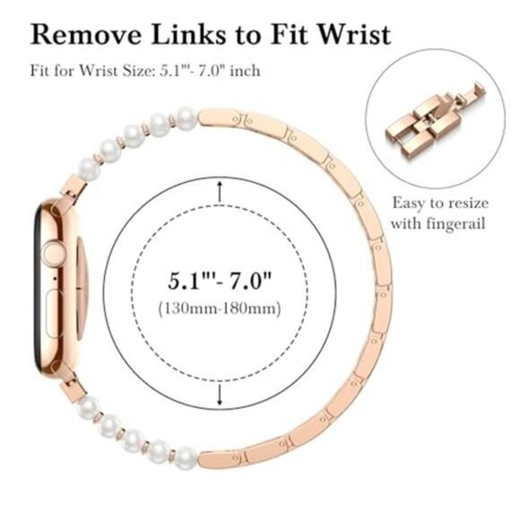 NEW Rose Gold rhinestone Pearl Apple Watch Band - Picture 4 of 7